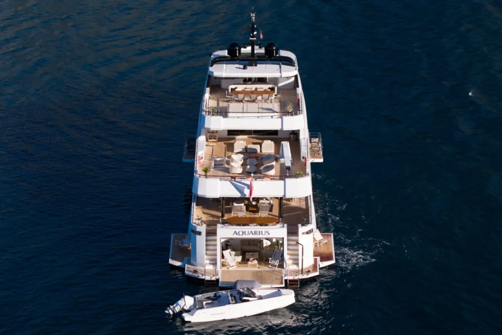Aft deck and beach club aboard M/Y Aquarius