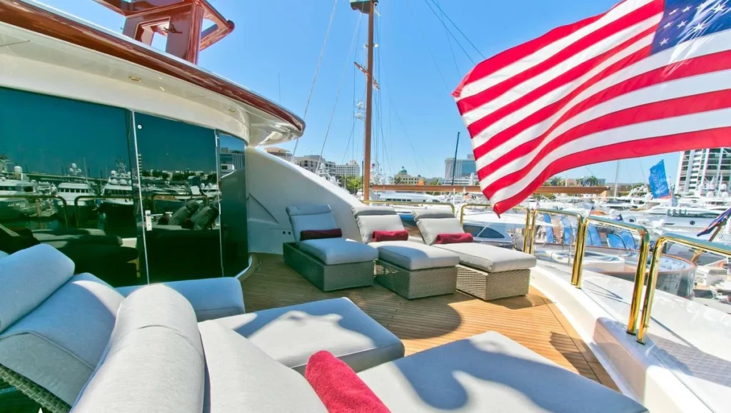 Sun deck and jacuzzi area aboard charter yacht Cabernet