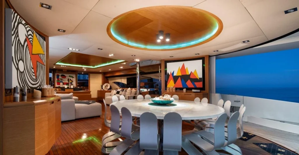 Intervention yacht dining table set for charter guests