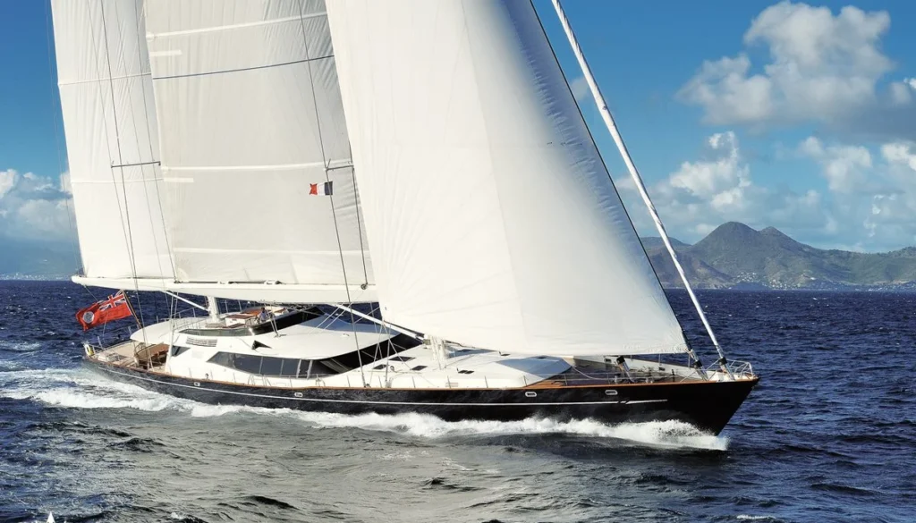 Drumbeat 53m Alloy Yachts sailing ketch under full sail