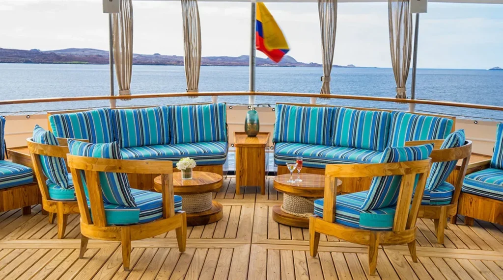 Aft deck lounge seating aboard M/Y Evolution