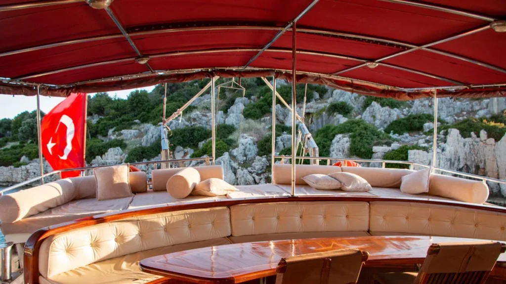 Aft deck lounge seating aboard Grand Alaturka