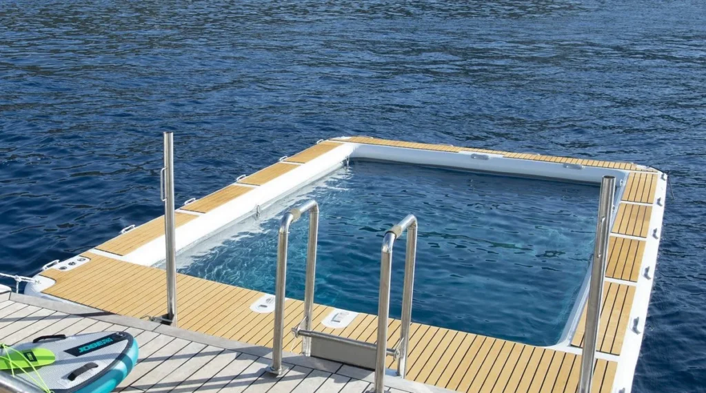 Swim platform and pool area aboard Le Ponant
