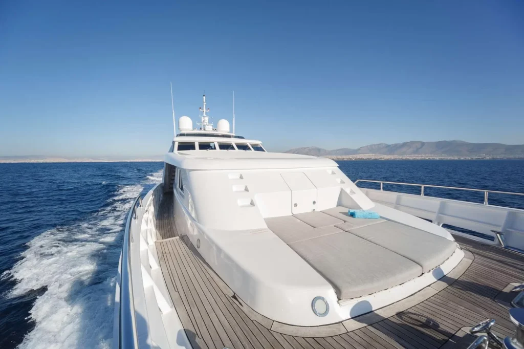Aft deck with sunpads aboard M/Y Milos At Sea