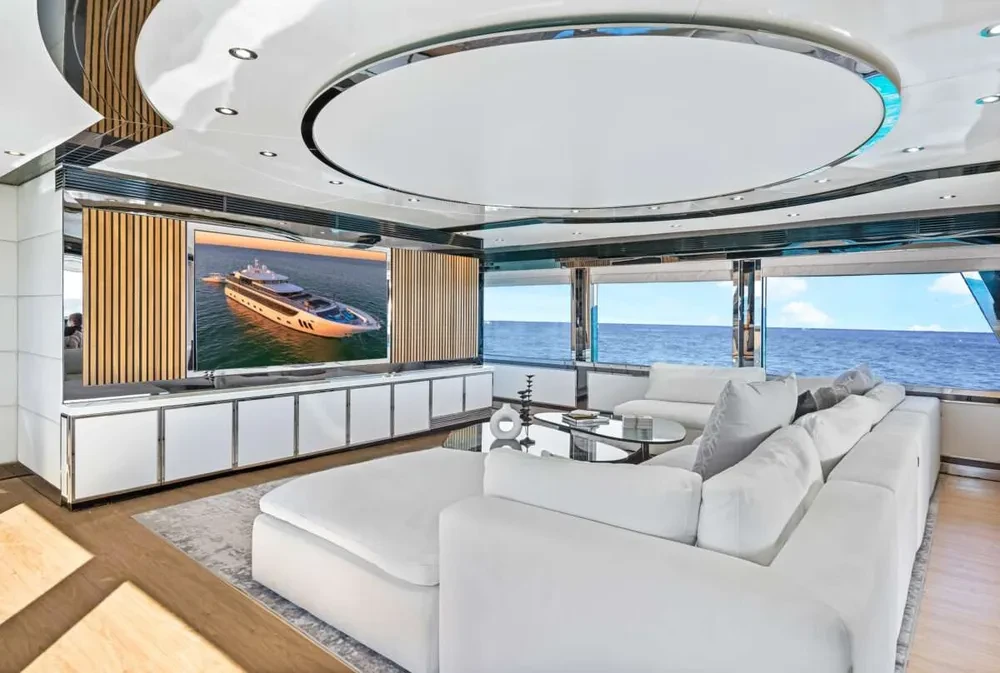 Main salon aboard Privilege with seating area