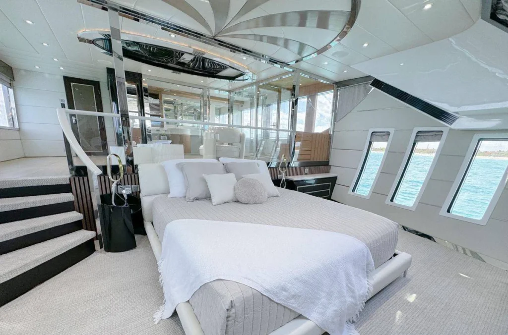 Master cabin aboard Privilege with king bed
