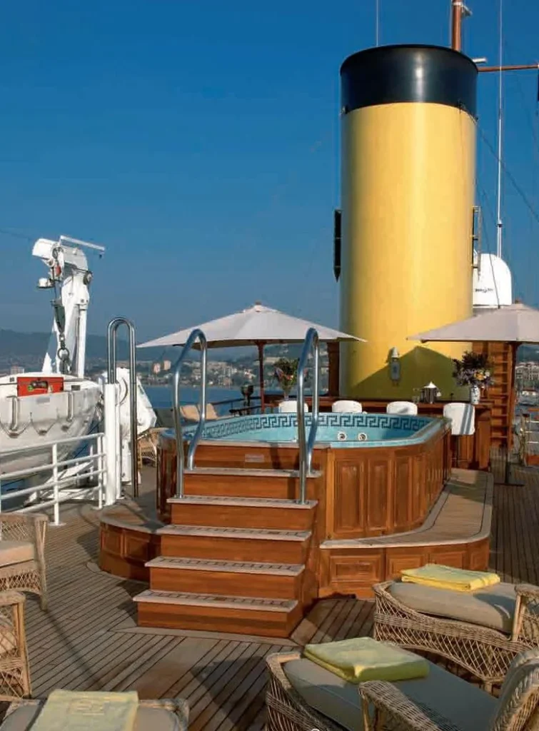 SS Delphine deck jacuzzi beside the original funnel