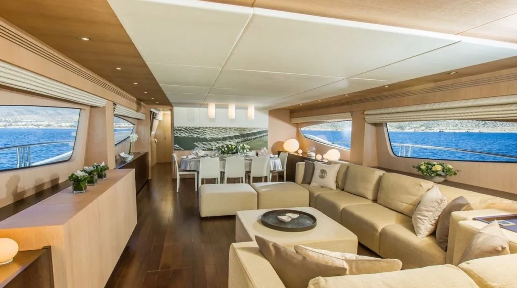 Flybridge deck seating and sunpads aboard Theoris charter yacht