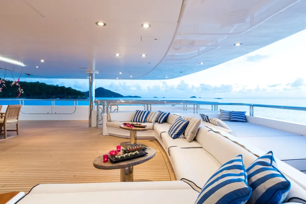Aft deck lounge aboard M/Y Titania